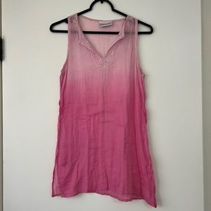 Antik Batik | Sheer Ombre Pink Tie-Back Embroidered Blouse Size XS